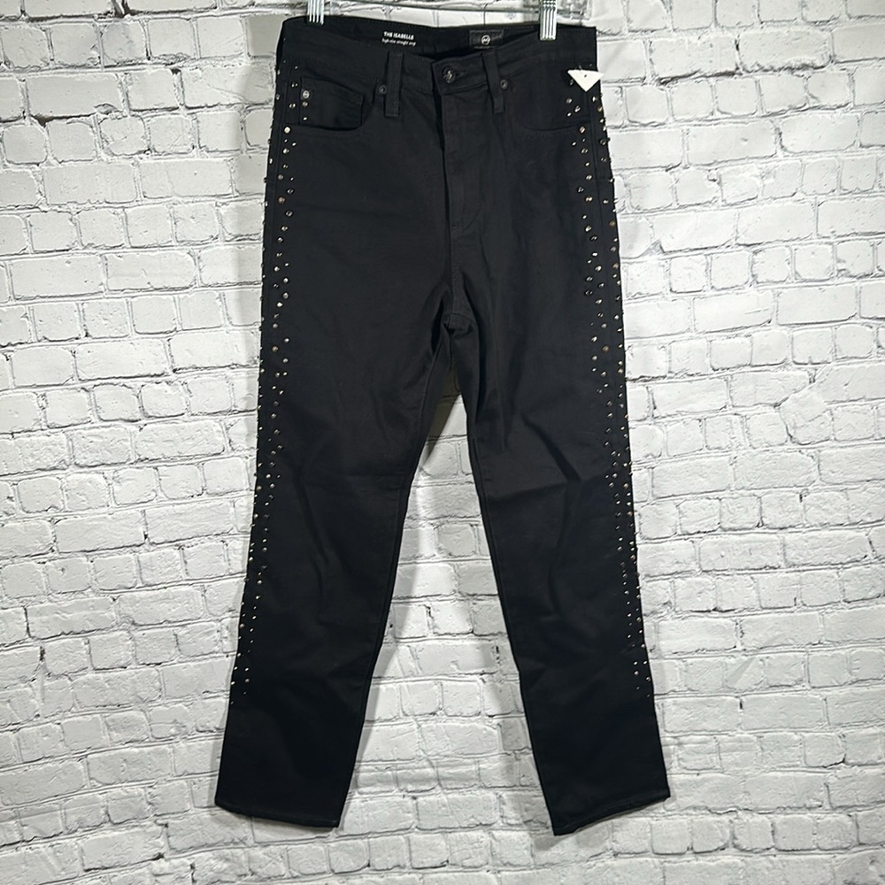 AG The Isabella Black High-Rise Straight Studded Jeans size 26 NEW - Picture 3 of 16